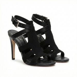 Isola Black Heels Woven Straps Ankle Closure